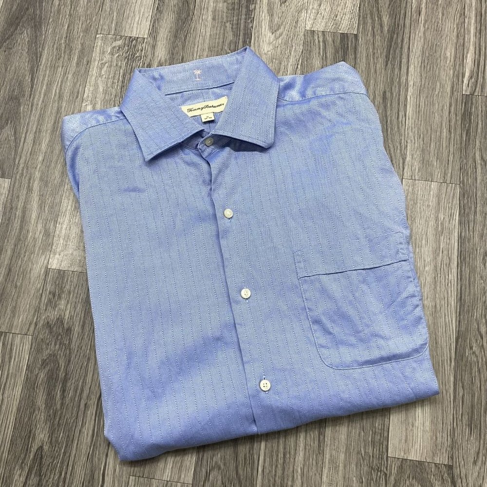 TONY BAHAMA Button Down Long Sleeve Collar Blue Dress Shirt Men's Size 16 34-35
